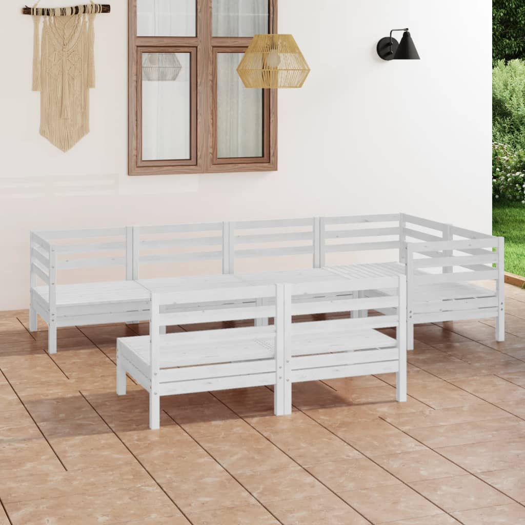 7-tlg. Garten-Lounge-Set Massivholz Kiefer Weiss